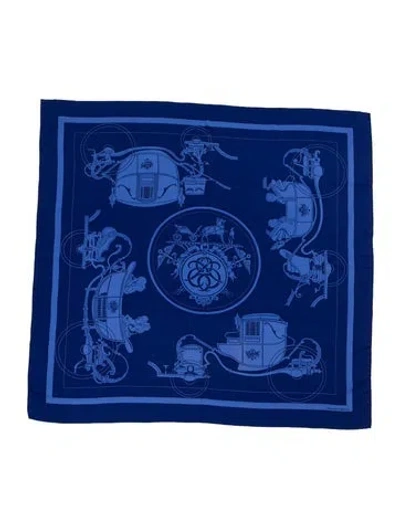 Pre-owned Hermes Ex-libris Cashmere Shawl In Blue