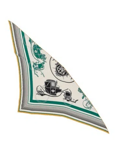 Pre-owned Hermes Ex-libris Cashmere Triangle Scarf In Green