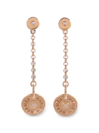 Pre-owned Hermes Ex-libris Clou De Selle Diamond Earrings In Pink