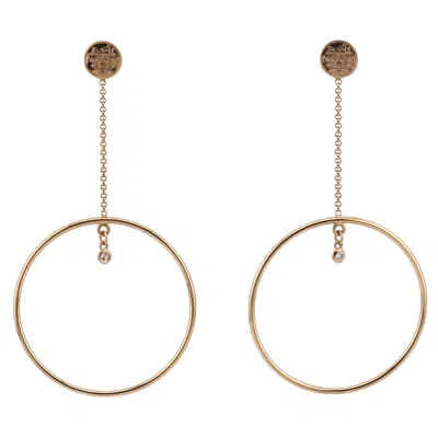Pre-owned Hermes Ex-libris Diamond 18k Rose Gold Drop Earrings In Red
