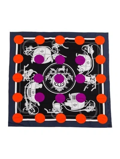 Pre-owned Hermes Ex-libris Double Face Silk Shawl In Multi