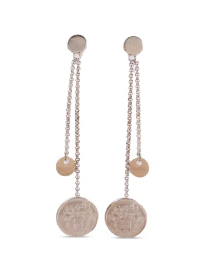 Pre-owned Hermes Ex-libris Drop Earrings In Silver