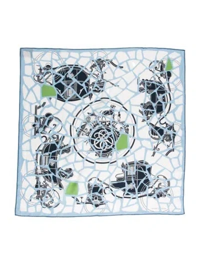 Pre-owned Hermes Ex-libris En Mosaique Scarf In Blue