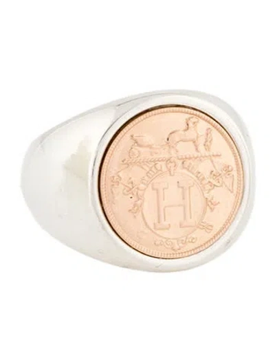 Pre-owned Hermes Ex-libris Signet Ring In Multi