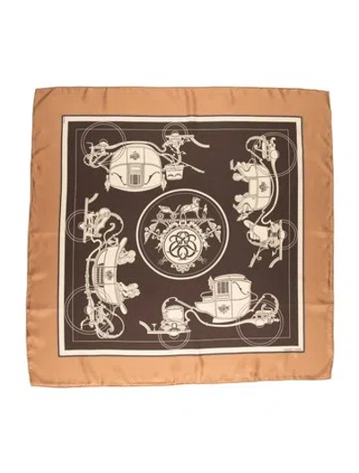 Pre-owned Hermes Ex-libris Silk Scarf In Brown