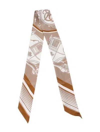 Pre-owned Hermes Ex-libris Silk Scarf In Brown