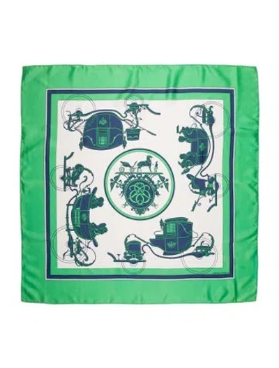 Pre-owned Hermes Ex-libris Silk Scarf In Green