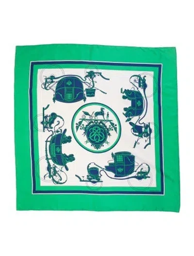Pre-owned Hermes Ex-libris Silk Scarf In Green
