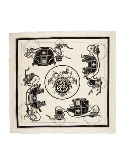 Pre-owned Hermes Ex-libris Silk Scarf In Neutrals