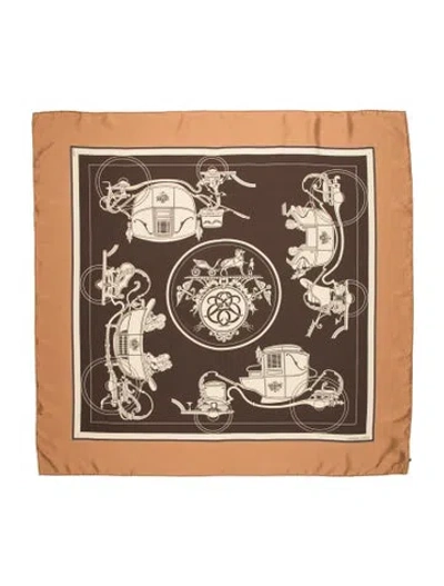 Pre-owned Hermes Ex-libris Silk Scarf In Neutrals