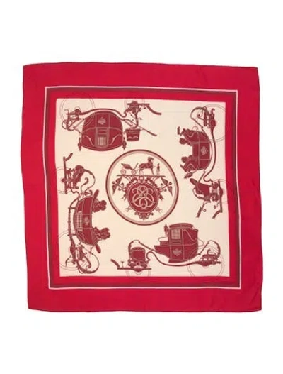 Pre-owned Hermes Ex-libris Silk Scarf In Red