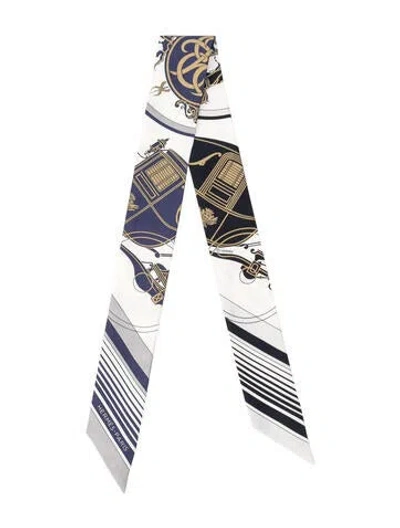 Pre-owned Hermes Ex-libris Silk Twilly Scarf In Neutrals