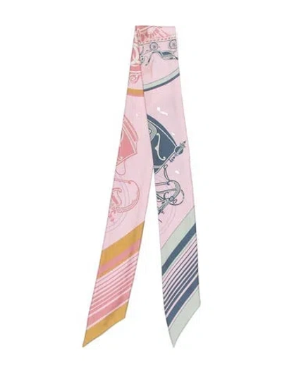 Pre-owned Hermes Ex-libris Silk Twilly Scarf In Pink