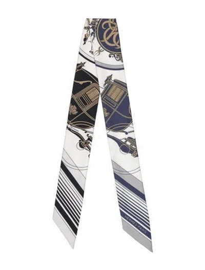 Pre-owned Hermes Ex-libris Silk Twilly Scarf In White