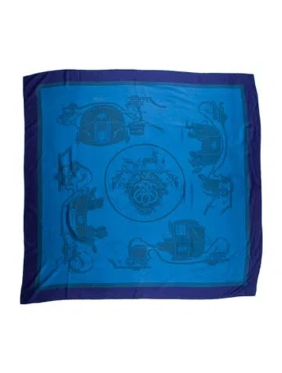 Pre-owned Hermes Ex-libris Surteint Dip Dye Silk Shawl In Blue