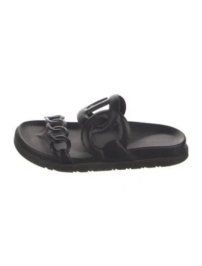 Pre-owned Hermes Extra Chaîne D'ancre Insignia Slides In Black