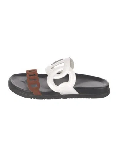 Pre-owned Hermes Extra Chaîne D'ancre Insignia Slides In Black/brown/white