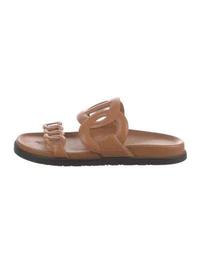 Pre-owned Hermes Extra Chaîne D'ancre Insignia Slides In Brown
