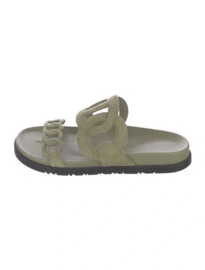 Pre-owned Hermes Extra Chaîne D'ancre Insignia Slides In Green