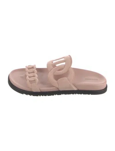 Pre-owned Hermes Extra Chaîne D'ancre Insignia Slides In Pink