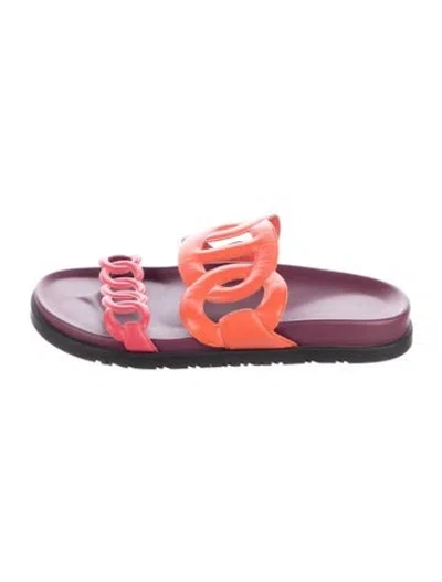 Pre-owned Hermes Extra Chaîne D'ancre Insignia Slides In Purple