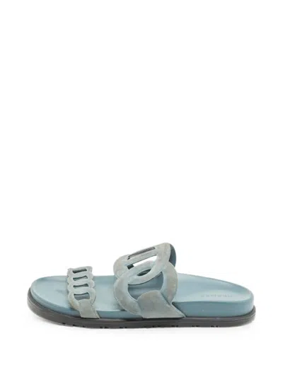 Pre-owned Hermes Extra Chaine D'ancre Suede Sandals In Blue