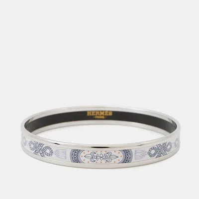 Pre-owned Hermes Extra Fun Gran Apara White/navy Enamel Metal Bracelet