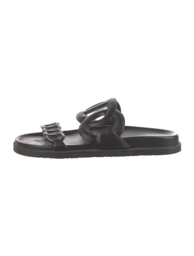 Pre-owned Hermes Extra Leather Slides In Black