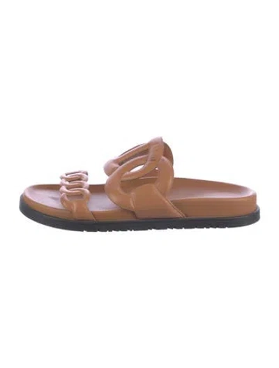 Pre-owned Hermes Extra Leather Slides In Brown