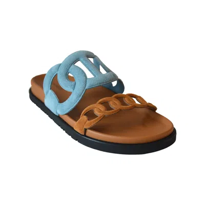 Pre-owned Hermes Extra Sandal Blue Brown
