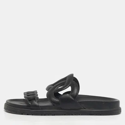 Pre-owned Hermes Extra Size 36 Black Leather Flat Sandals