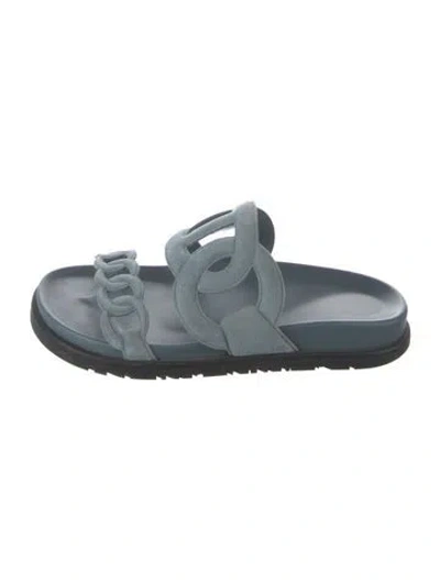 Pre-owned Hermes Extra Suede Slides In Blue