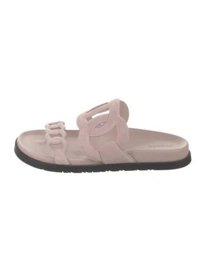 Pre-owned Hermes Extra Suede Slides In Pink