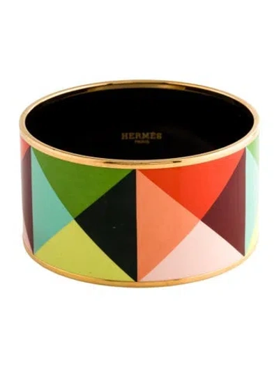Pre-owned Hermes Extra Wide Enamel Bangle, 7.25" In Blue/green/orange