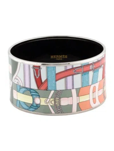 Pre-owned Hermes Extra Wide Enamel Bangle, 7.5" In Multi
