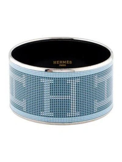 Pre-owned Hermes Extra Wide Enamel Bangle Bracelet, 7.75" In Blue