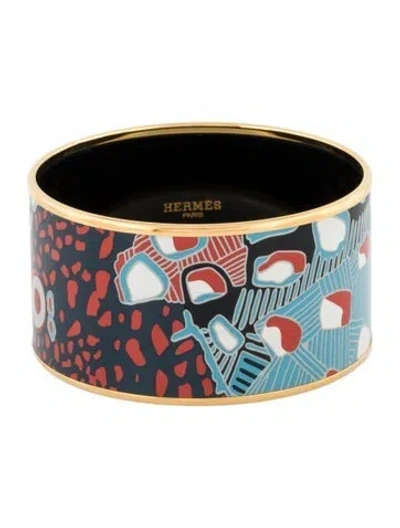 Pre-owned Hermes Extra Wide Enamel Bangle Bracelet, 7.75" In Multi