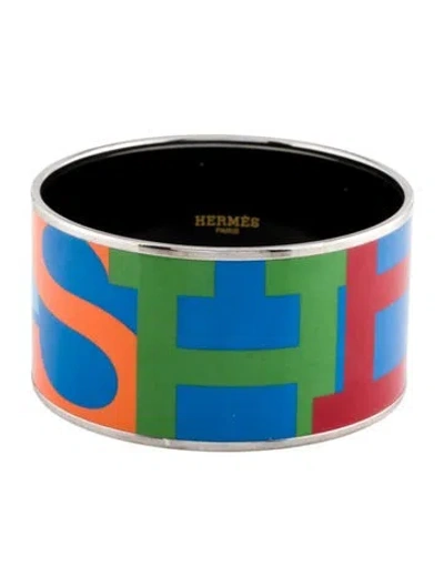 Pre-owned Hermes Extra Wide Enamel Bangle Bracelet, 7.75" In Multi