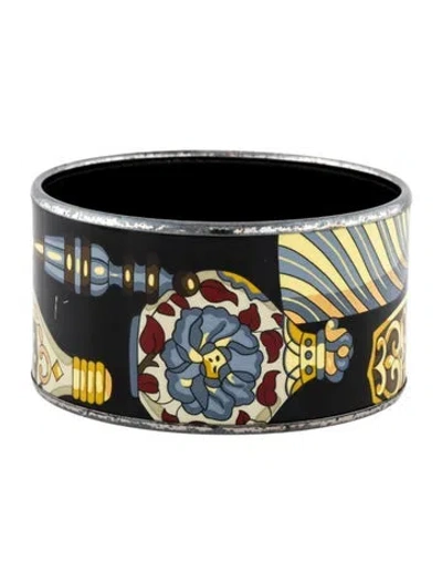 Pre-owned Hermes Extra Wide Enamel Bangle Bracelet, 7.75" In Multi