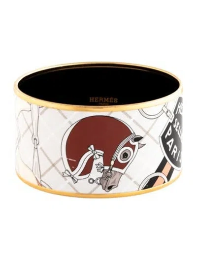 Pre-owned Hermes Extra Wide Enamel Bracelet, 7.5" In Black/red/white