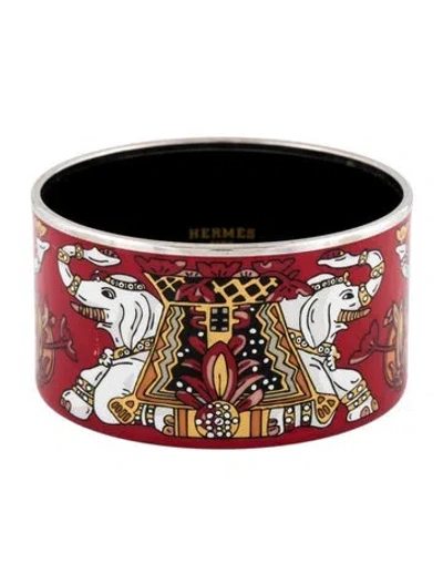 Pre-owned Hermes Extra Wide Enamel Bracelet, 7.75" In Multi