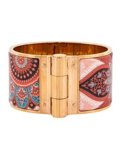 Pre-owned Hermes Extra Wide Enamel Hinged Bangle Bracelet, 6.75" In Multi