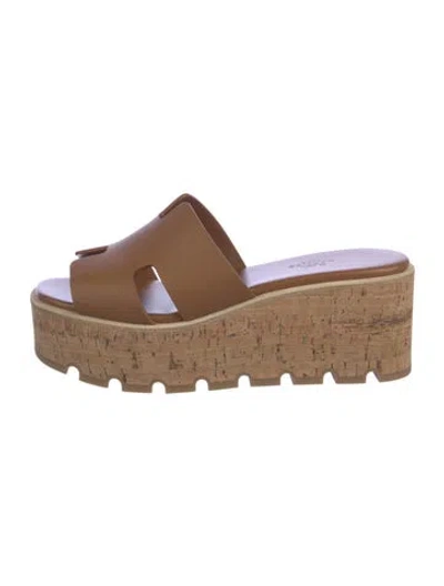 Pre-owned Hermes Eze 30 H Logo Slides In Brown