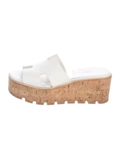 Pre-owned Hermes Eze 30 H Logo Slides In White