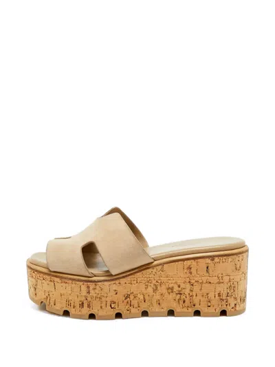 Pre-owned Hermes Eze Platform Sandals In Neutrals