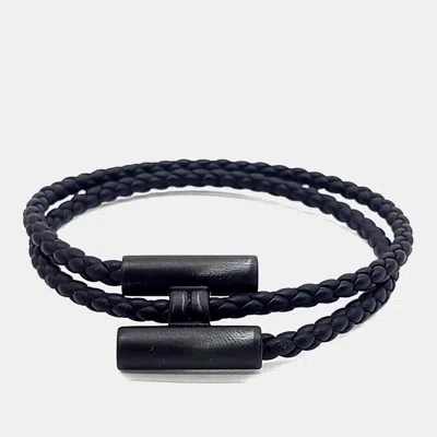Pre-owned Hermes Fabric Tounis Trese Bracelet In Black