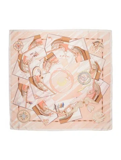 Pre-owned Hermes Face Au Large Silk Plissé Scarf In Pink
