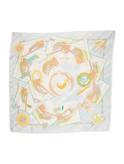 Pre-owned Hermes Face Au Large Silk Scarf In Blue