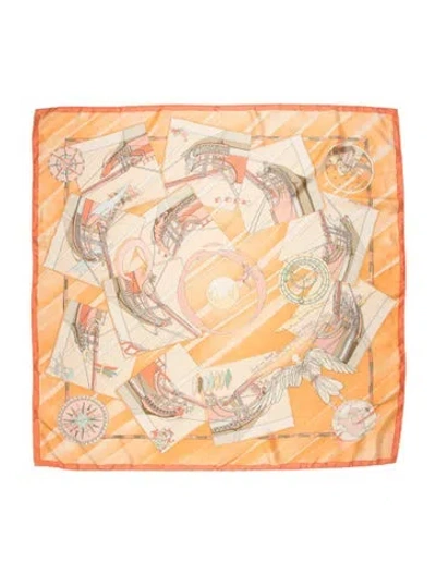 Pre-owned Hermes Face Au Large Silk Scarf In Neutral