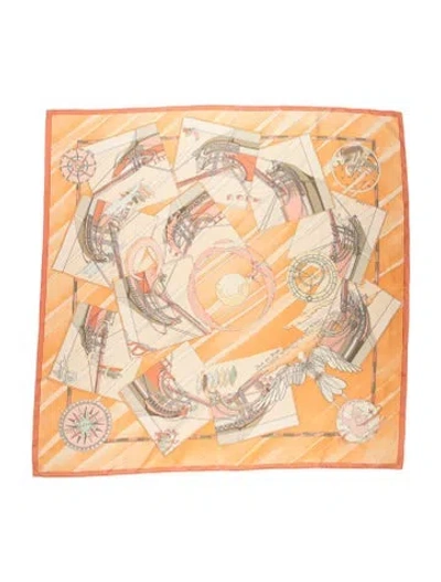 Pre-owned Hermes Face Au Large Silk Scarf In Orange